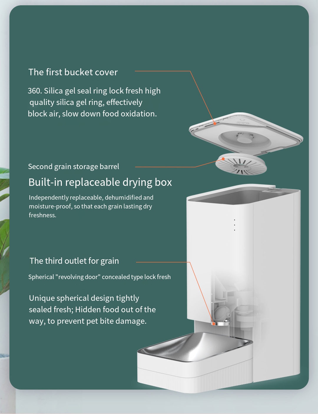 Smart Pet Feeder – automatic feeding, remote control and built-in emergency power supply. Smart Pet Feeder - automatic feeding, remote control and built-in emergency power supply.