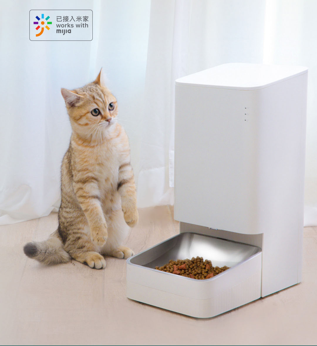 Smart Pet Feeder – automatic feeding, remote control and built-in emergency power supply. Smart Pet Feeder - automatic feeding, remote control and built-in emergency power supply.